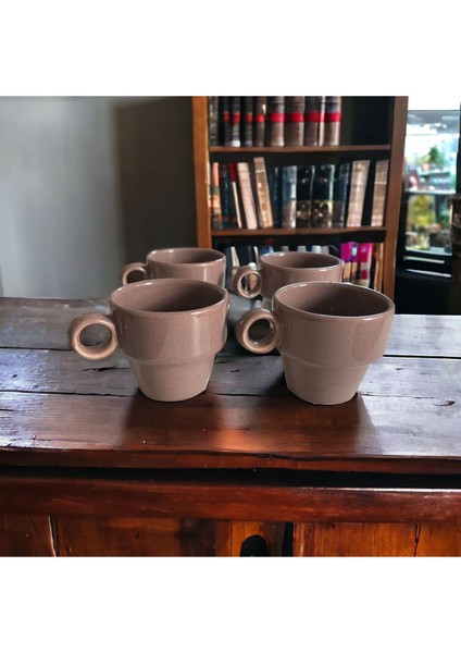 Kahverengi Seramik Kahve Fincanı Seti 4'lü 105 cc