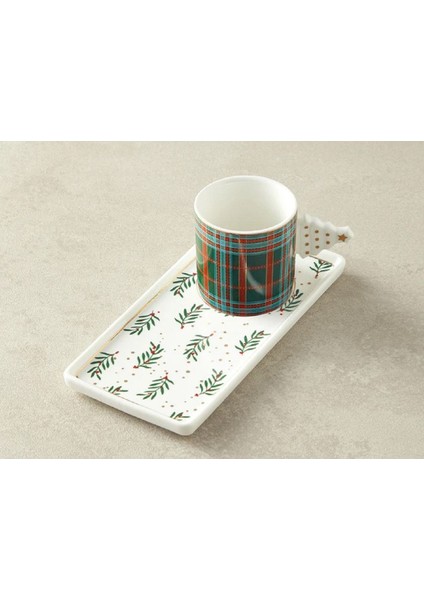 Koyu Yeşil Seramik Kahve Fincan Takımı, Tepsili, Şık ve Zarif Tasarım