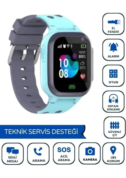 Mavi Renkli Çocuk Akıllı Saat, En Güncel Versiyon, Güvenli Arama Özelliği