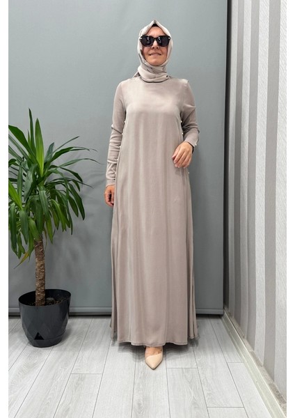 Yanları Düğmeli Cupro Elbise Mink T25Y-4052