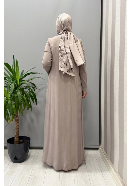 Yanları Düğmeli Cupro Elbise Mink T25Y-4052