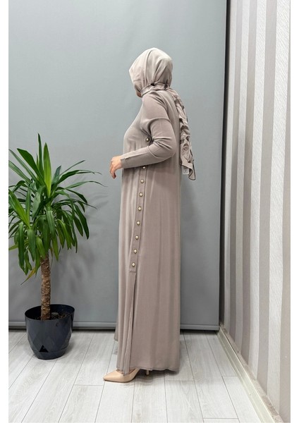 Yanları Düğmeli Cupro Elbise Mink T25Y-4052