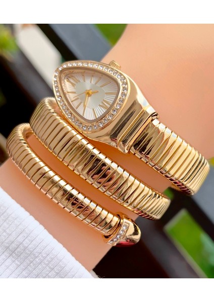 WL00101Y Altın Renk Yılan Model Kadın Kol Saati modelleri