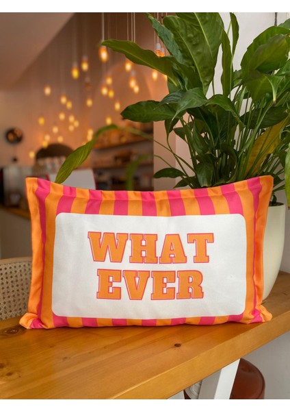 What Ever - Love Yazılı Turuncu Çizgili Çift Taraflı Dekoratif Süet 2likırlent Kılıfı Seti - 30X50CM modelleri