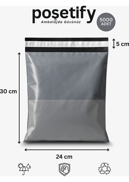 Gri Cepli Kargo Poşeti 24X30+5 cm 5000 Adet E-Ticaret Poşeti | Yapışkan Bantlı Gönderi Zarfı