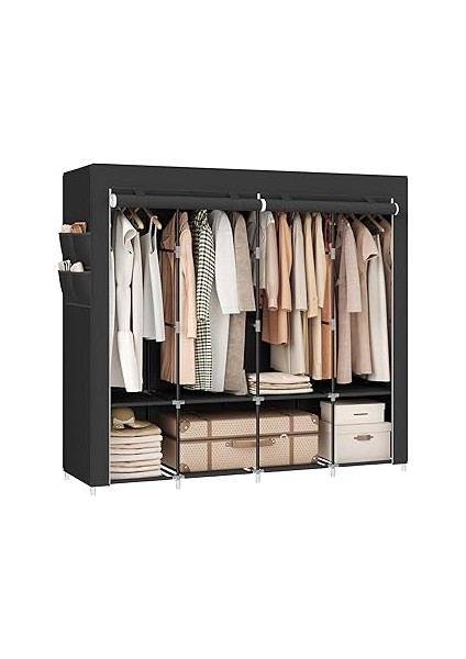 Songmics Kumaş Dolap, Elbise Dolabı, 45 x 170 x 167 Cm, 4 Askılı Bölmeli, 4 Yan Cepli, Yatak Odası,