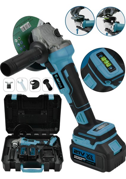 21V 2.0AH Çift Akülü 10 Pilli Kömürsüz 125MM El Taşlama Mavi