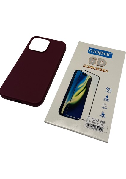 iPhone 13 Pro Bordo Silikon Kılıf Kırılmaz Cam Hediye