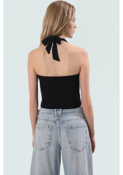 96% Viskoz 4% Elastan Kadın Örme Bluz Halter Yaka Fitted Yazlık Trend Tasarım modelleri