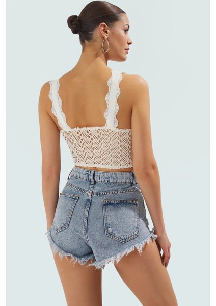 Örme Dantelli Bluz Fitted Kalıp Kolsuz Yazlık Rahat ve Şık Uzun Ömürlü modelleri