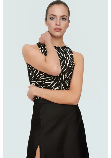 Halter Yaka Animal Desenli Crop Bluz Örme Kumaş Rahat Yazlık Kıyafet Günlük Kullanım Için fiyatları