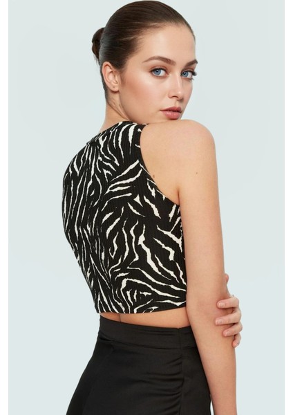 Halter Yaka Animal Desenli Crop Bluz Örme Kumaş Rahat Yazlık Kıyafet Günlük Kullanım Için fırsatları