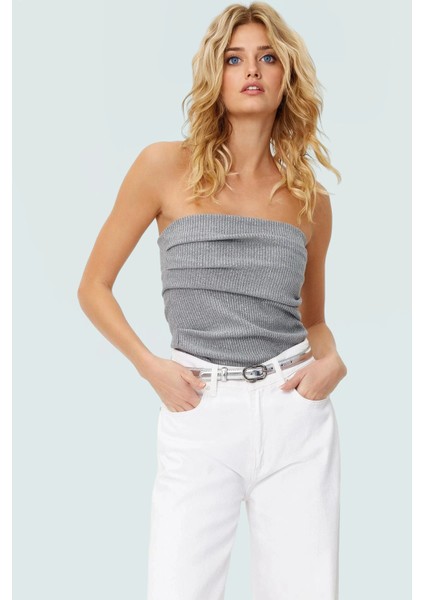 Rahat Yazlık Polyester Bluz Straplez Triko Örme Uzun Ömürlü Modern Stil Konforlu Kesim