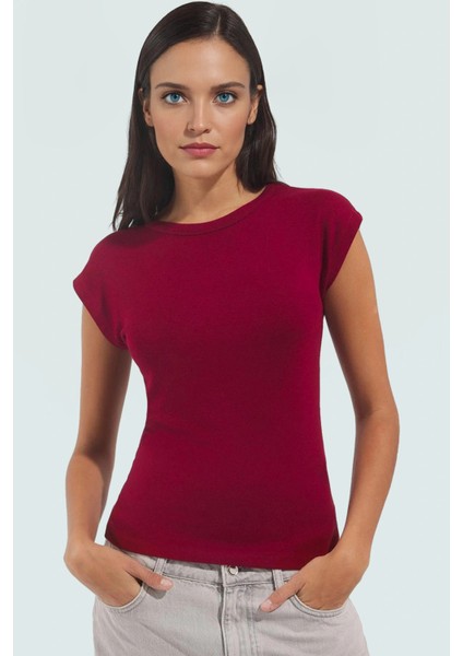 Rahat Kesim Bluz Bisiklet Yaka Viskoz Ribana Kumaş Günlük Stil Trend Tasarım ve Şık