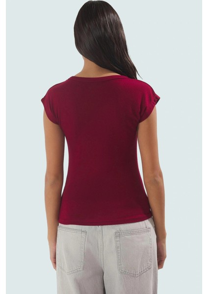 Rahat Kesim Bluz Bisiklet Yaka Viskoz Ribana Kumaş Günlük Stil Trend Tasarım ve Şık modelleri