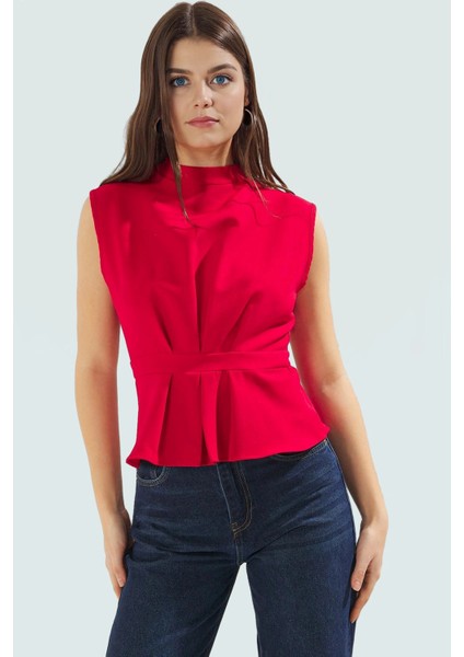Fitted Bisiklet Yaka Bluz Nefes Alan Polyester Kumaştan Iş Giysisi Rahat ve Şık Modern Stil