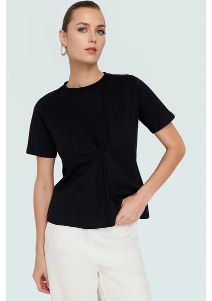 Regular Kalıp Örme Bluz Bisiklet Yaka Kısa Kol 100 Pamuk Yazlık Rahat Kullanım