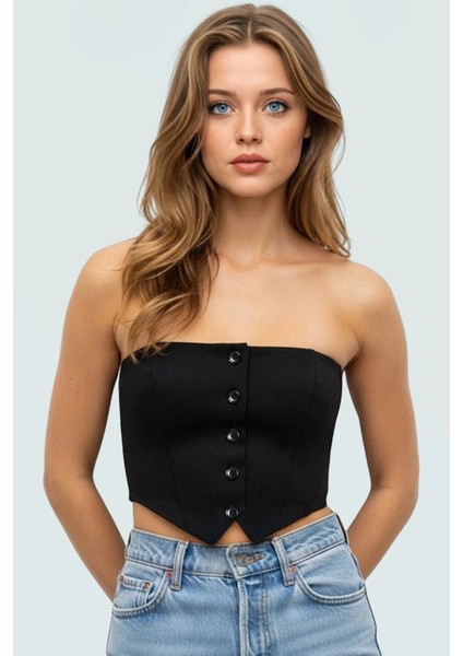 Polyester Karışımlı Straplez Fitted Crop Bluz Yazlık Şıklık Premium Kalite Kaliteli Işçilik