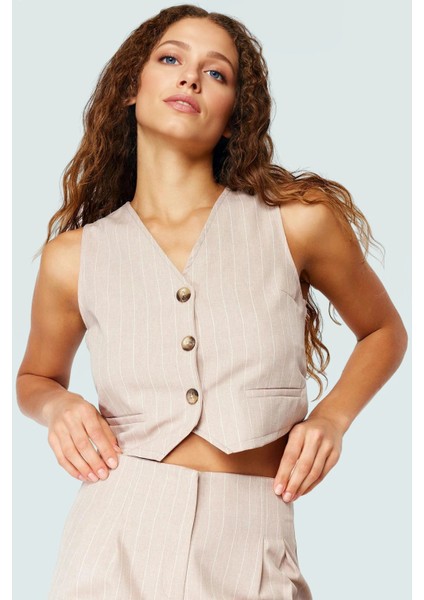 Modern Çizgili Crop Bluz V Yaka Polyester Yazlık Dayanıklı Malzeme Yüksek Kalite fiyatları