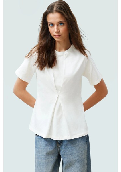 Regular Kalıp Örme Bluz Bisiklet Yaka Kısa Kol 100 Pamuk Yazlık Rahat Kullanım