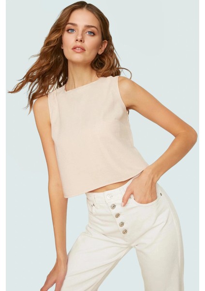 Bisiklet Yaka Kolsuz Crop Bluz 100 Polyester Aerobin Dokuma Yazlık Günlük Şık Görünüm Modern Stil modelleri