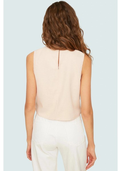 Bisiklet Yaka Kolsuz Crop Bluz 100 Polyester Aerobin Dokuma Yazlık Günlük Şık Görünüm Modern Stil fırsatları