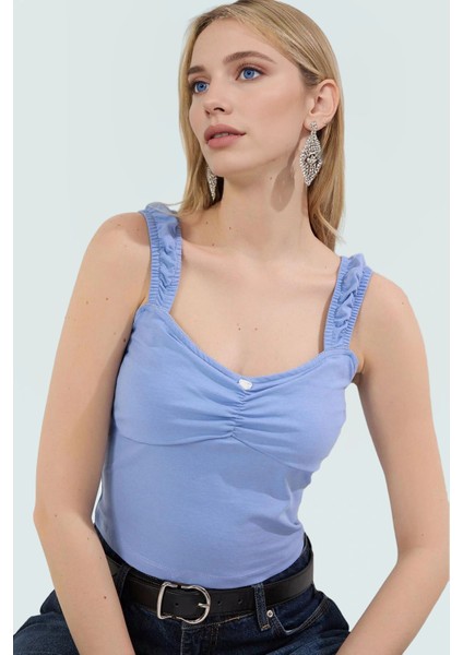 Likralı Penye Crop Bluz Fitted Örme Kumaş Havuz Yaka Yazlık Özenle Seçilmiş Premium Kalite