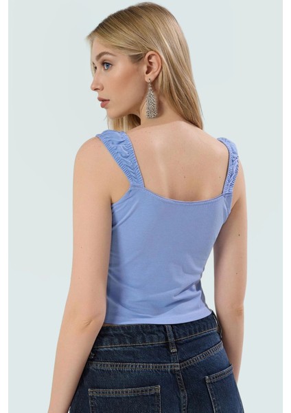 Likralı Penye Crop Bluz Fitted Örme Kumaş Havuz Yaka Yazlık Özenle Seçilmiş Premium Kalite modelleri