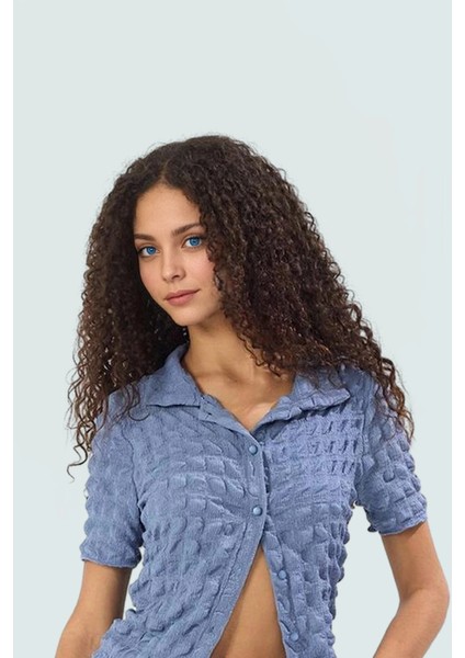 Fitted Polo Yaka Kısa Kollu Gofre Örme Bluz Yazlık Casual Kombinler Için Konforlu Kesim fiyatları