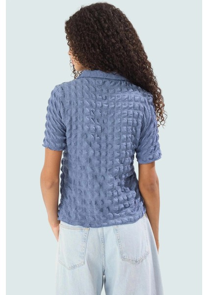 Fitted Polo Yaka Kısa Kollu Gofre Örme Bluz Yazlık Casual Kombinler Için Konforlu Kesim modelleri