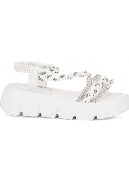 Yarika Kız Çocuk Ortopedik Hafif Taban Rahat Örgü ve Taş Desenli Kolay Giyilebilir Sandalet