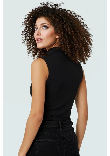 Viskoz Ribana Örme Bluz Dik Yaka Fitted Kalıp Kolsuz Yazlık Modern Stil fiyatları