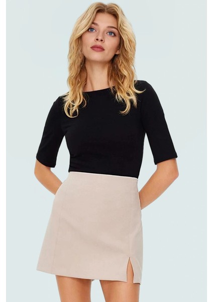 Örme Pamuklu Bluz Kayık Yaka Kısa Kol Vücuda Oturan Günlük Stil Dayanıklı Malzeme fiyatları