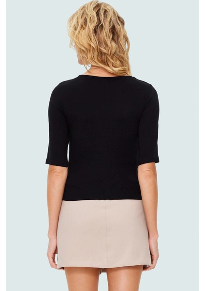 Örme Pamuklu Bluz Kayık Yaka Kısa Kol Vücuda Oturan Günlük Stil Dayanıklı Malzeme modelleri