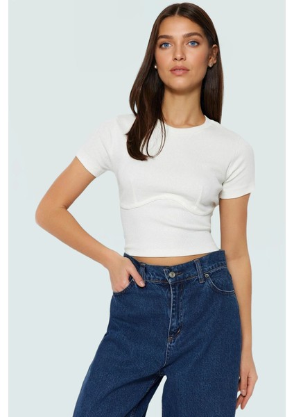 Örme Crop Bluz Bisiklet Yaka Fitted Kalıp Pamuklu Yazlık Kemersiz Uzun Ömürlü modelleri