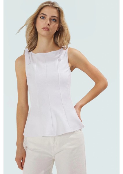 Şık Peplum Bluz Örme Kumaş Bisiklet Yaka Kolsuz Yaz Için Mükemmel Uzun Ömürlü