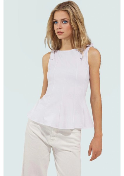 Şık Peplum Bluz Örme Kumaş Bisiklet Yaka Kolsuz Yaz Için Mükemmel Uzun Ömürlü fiyatları