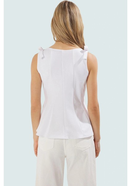 Şık Peplum Bluz Örme Kumaş Bisiklet Yaka Kolsuz Yaz Için Mükemmel Uzun Ömürlü modelleri