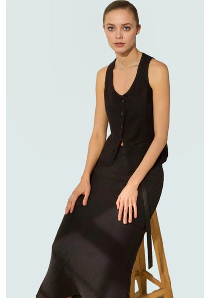 100 Keten Dokuma Bluz Crop Degaje Yaka Yaz Seçkin Malzeme Özenle Seçilmiş Uzun Ömürlü