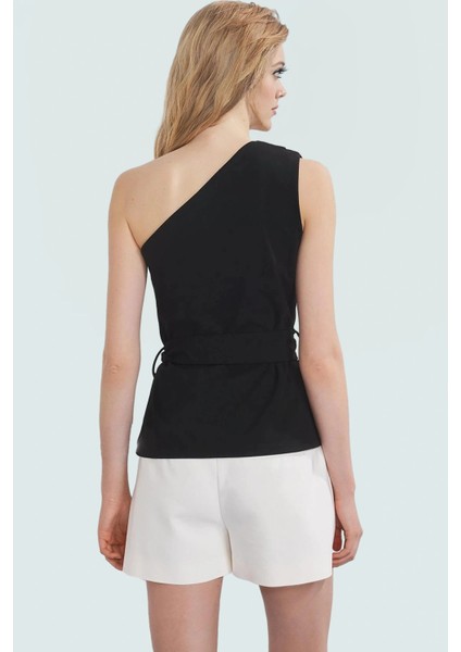 Basic Fitted Scuba Krep Bluz Asimetrik Yaka ve Kuşak Detay Dayanıklı Malzeme Trend Tasarım modelleri