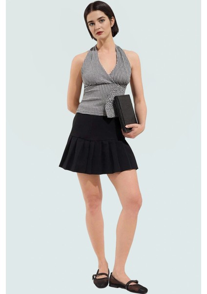 Rahat ve Şık Kareli Boyundan Bağlamalı Bluz Örme Kumaş Yazlık Görünüm Premium Kalite fiyatları