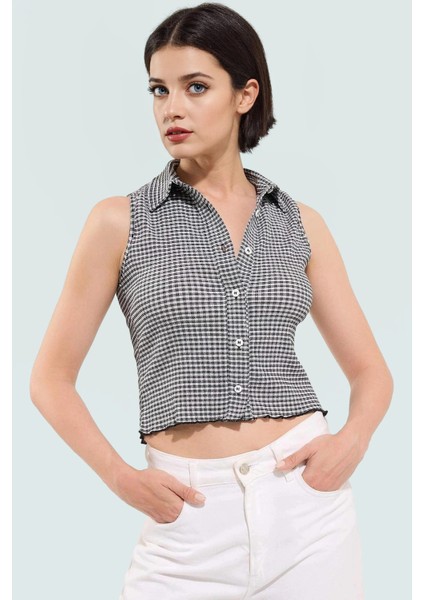Ekose Gömlek Yaka Örme Bluz Rahat Günlük Tasarım Modern Stil Seçkin Malzeme Trend
