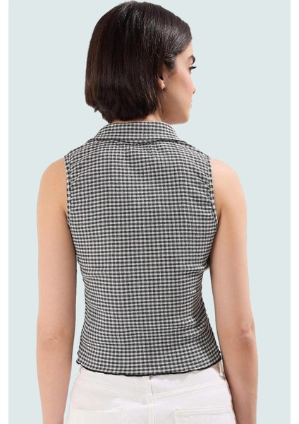 Ekose Gömlek Yaka Örme Bluz Rahat Günlük Tasarım Modern Stil Seçkin Malzeme Trend modelleri