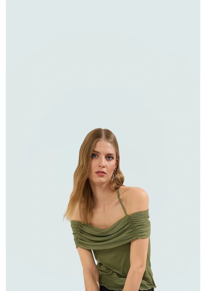 Yazlık Kısa Kollu Astarlı Örme Bluz Carmen Yaka ve Bağlama Detayı Mükemmel Uyum Özel Tasarım fiyatları