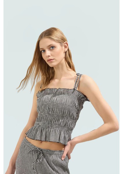 Ince Askılı Gipeli Crop Bluz Polyester Elastan Jakar Örme Yazlık Yüksek Kalite fiyatları
