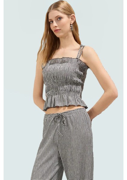 Ince Askılı Gipeli Crop Bluz Polyester Elastan Jakar Örme Yazlık Yüksek Kalite fırsatları