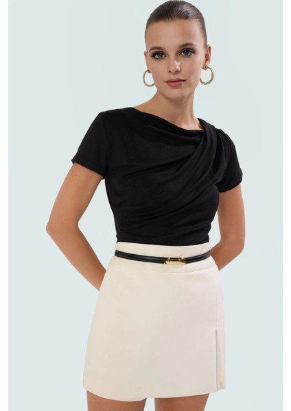 Asimetrik Yaka Basic Bluz 97 Viskoz 3 Elastan Örme Kumaş Yazlık Dayanıklı Malzeme