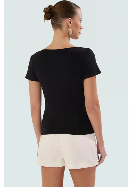 Asimetrik Yaka Basic Bluz 97 Viskoz 3 Elastan Örme Kumaş Yazlık Dayanıklı Malzeme modelleri