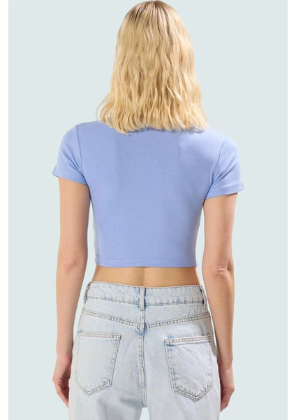 Rahat Viskoz Ribana Kumaş Çizgili Crop Bluz Fitted Günlük Stil Trend Tasarım Konforlu Kesim