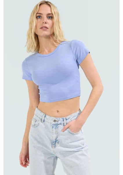 Rahat Viskoz Ribana Kumaş Çizgili Crop Bluz Fitted Günlük Stil Trend Tasarım Konforlu Kesim fiyatları